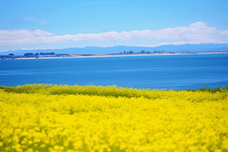 碧蓝的湖边油菜花风景背景图,高清,摄影图,摄影图片,图片大全,摄影图免费下载